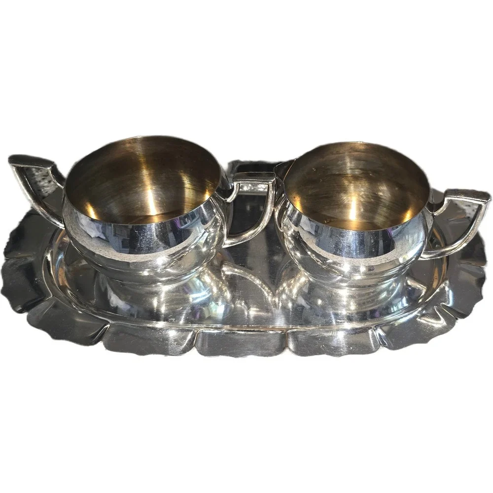 Oneida Silverplate Cream Sugar Set International Silver Early American Tray 2424